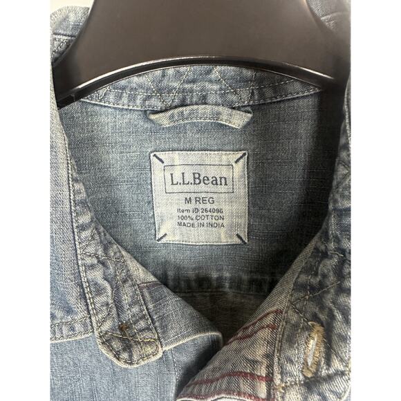 L.L. Bean Button Down Denim Pocket Shirt Long Sleeve Cotton Top Men's Size M - Picture 7 of 12